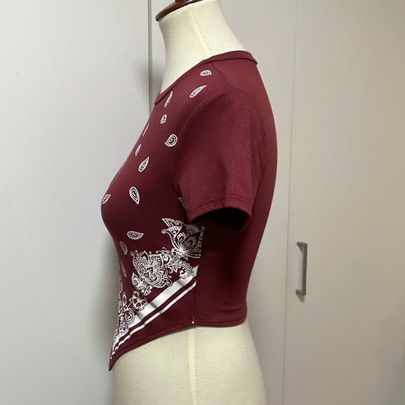 Handkerchief Style Short Sleeve Crop Top * Burgundy *‎ Papermoon * Size Small - Picture 5 of 14